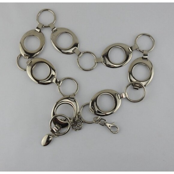Nine West Silver Tone Circle Link Chain Belt Adjustable Modern Geometric  90s - Picture 1 of 4